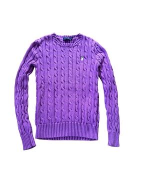 Polo Ralph Lauren Girls XS Purple Cable Knit Sweater Pony Logo Cotton EUC